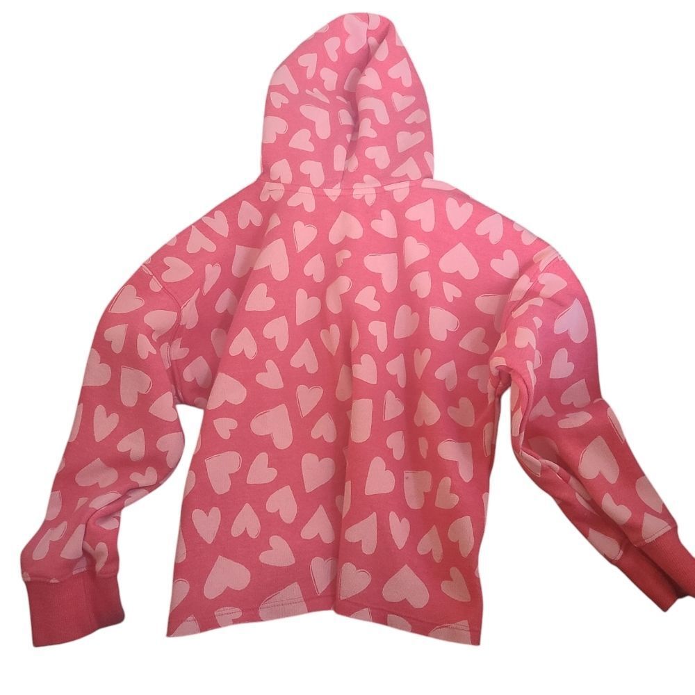 Old Navy Hoodie Pink Hearts Kids Semi-Cropped‎ Fleece-Lined Size Med